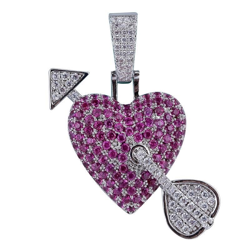 Cupid Arrow Through Heart Couple Pendant Micro Pave Color Zircon Necklace Gold 24in Chain