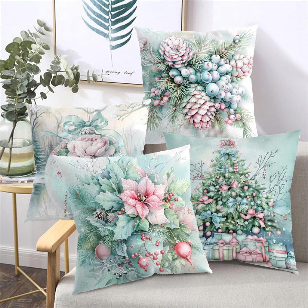 Christmas Floral Patterned Decorative Throw Pillows Polyester pillowcase, sofa decorative cushion cov Headboard Pillow