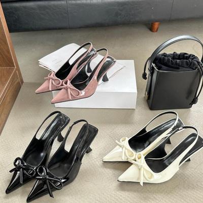 Frühling 2026 Süße Schmetterlingsknoten High Heel Sandalen Damen Nude Farbe Spitz zulaufende Zehenpartie Dünner Absatz Elegante Slip-On Schuhe mit Fersenriemen