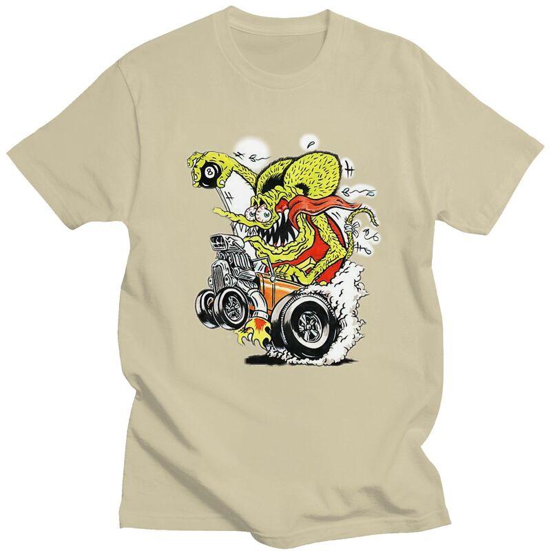 Custom Trendy Anime Cartoon Rat Fink T Shirt Men Short Sleeve Pure Cotton Tshirt Leisure Tee Tops Fashion Tshirts