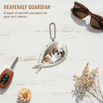 Creative Sleeping Angel Wing Puppy Memorial 2D Flat Car Rear View Mirror Accessories Ornament Decoration Hanging Charm Pendant