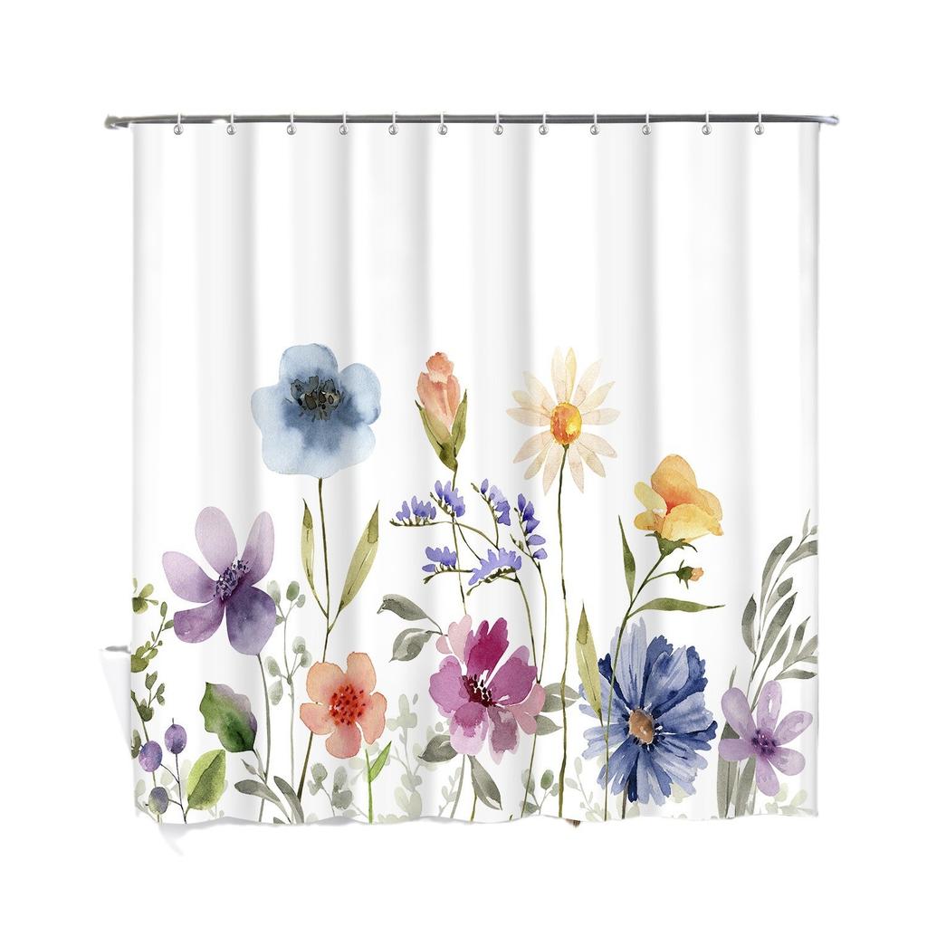 Shower Curtain Waterproof And Mildew-Proof Digital Printing Plants, Flowers And Plants, New Bathroom Shower Cloth, Partition Curtain Free Of Punching