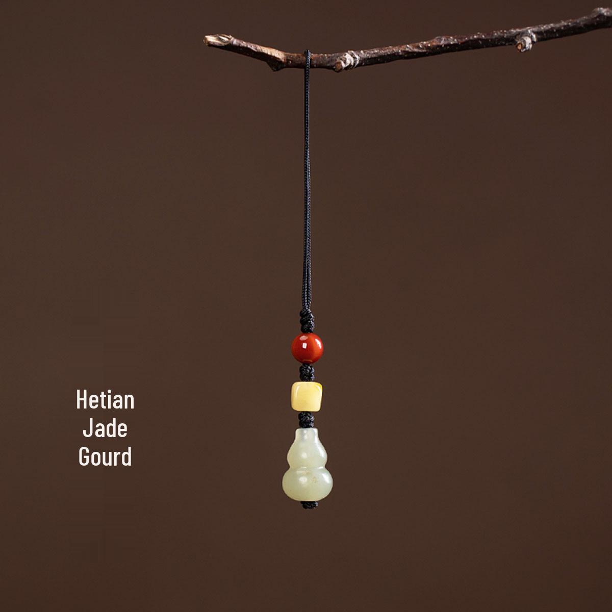 Хэтяньский нефрит Тыква Янтарно-красный Шнурок Брелок для телефона Брелок-подвеска USB-накопитель Сумка. Hetian Jade