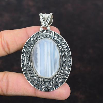 Botswana Achat Anhänger 925 Sterling Silber Anhänger echter Edelstein Schmuck handgemachter Anhänger Vintage Schmuck Geschenk für Frau schöner Anhänger