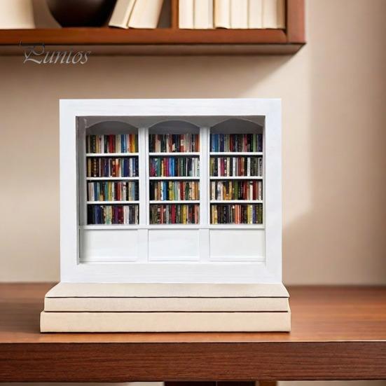 Unique Desk Accessory Anxiety Relief Mini Bookshelf Realistic Miniature Ornament with 300 Pcs Stress-relieving Book Display Wood Simulated for Lovers