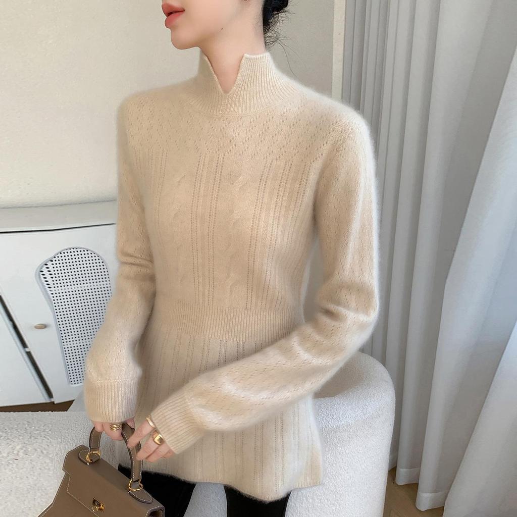 Elegant Hip-Length Cashmere Sweater Dress - 2025 Autumn/Winter Collection, Women's Slimming Knit Pullover.