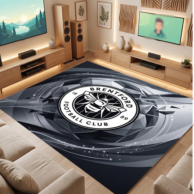 Brentford Football Print Crystal Velvet Rug, Comfortable Water Absorbent Non Slip Indoor Floor Carpet