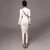 European and American crew neck long-sleeved dress women's fashion hot-selling sexy spice girl tight body sculpting high elastic splicing long dress