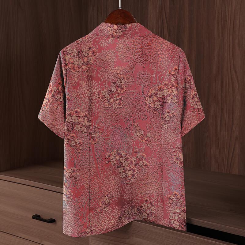 Elegant Floral Print Short-Sleeve Blouse for Elderly Women
