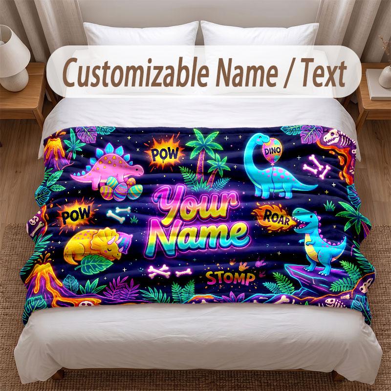 Coperta Morbida a Tema Dinosauri Personalizzata con Stampa Nome Testo Coperta Calda Decorazione Divano Casa Camera da Letto