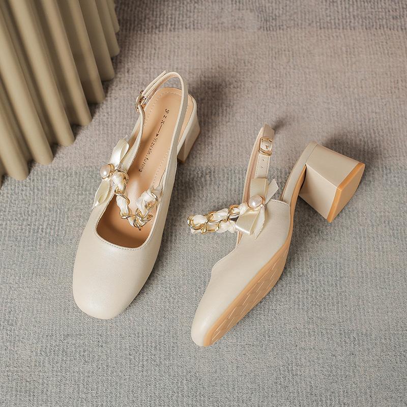 

Fashion riband metal chains gladiator sandals women thick high heels summer dress shoes square toe back strap bowtie sandalias mujer 40 бежевый