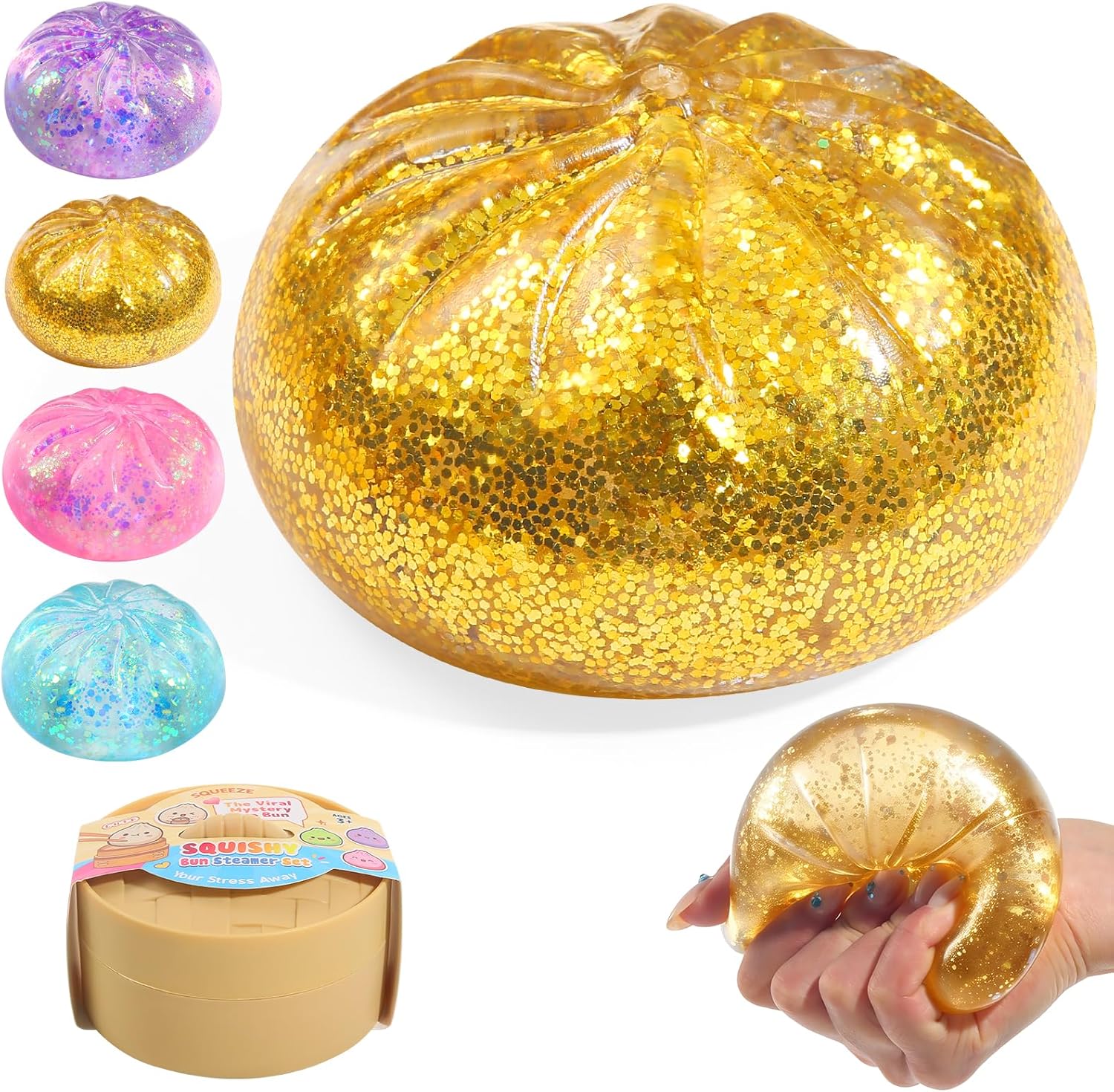 Bai Fen Bai Dolls And Toys 5.5Cm Glitter Dumpling Squishy: Maltose Texture Slow Rebound Stress Ball, Aesthetic Taba Bao Bun, Mystery Box Toy, 2026 New