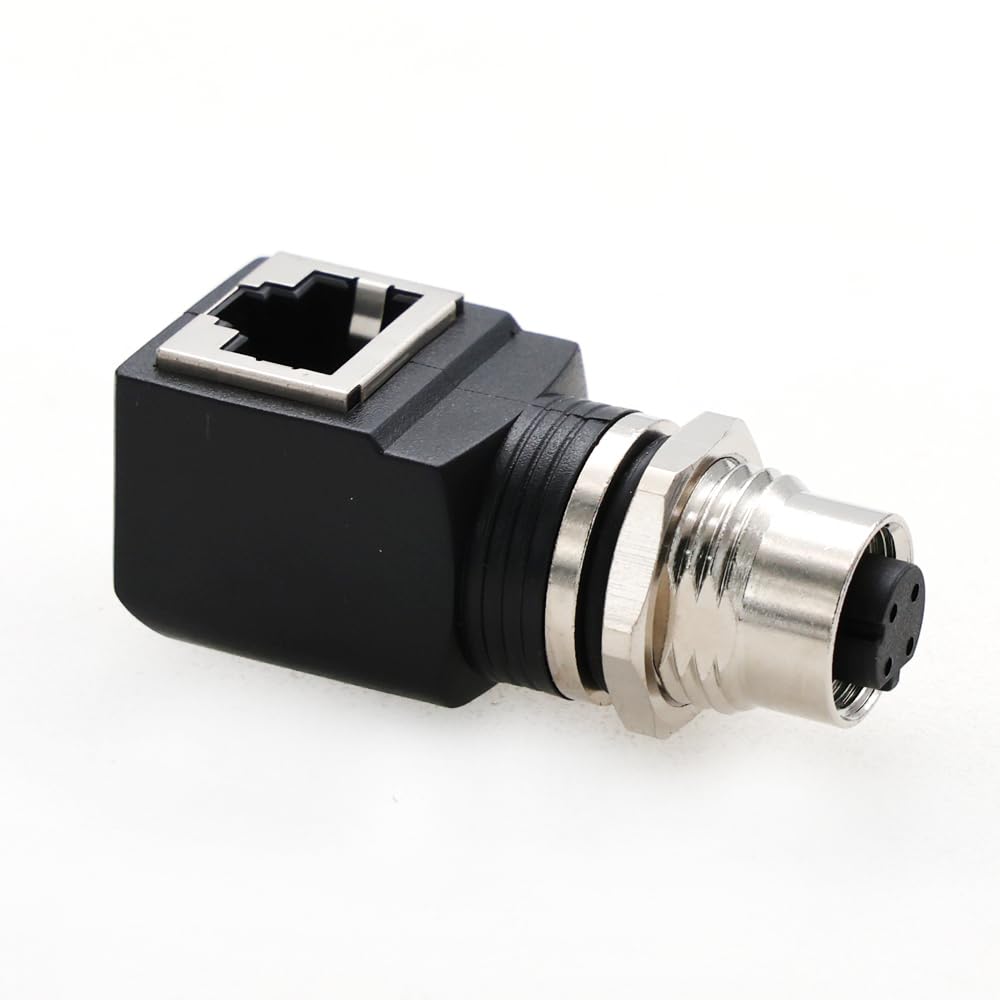 Eonvic M12 Mufă la RJ45 Extensie Ethernet Conector Industrial Mufă Dreaptă Conector cu 4 pini, Cod D (4-Pini D-Cod Nerotativ, Unghi)