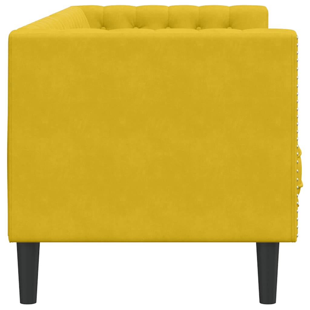 Chesterfield Sofa with Neck Pillows 3 Seater Yellow Velvet