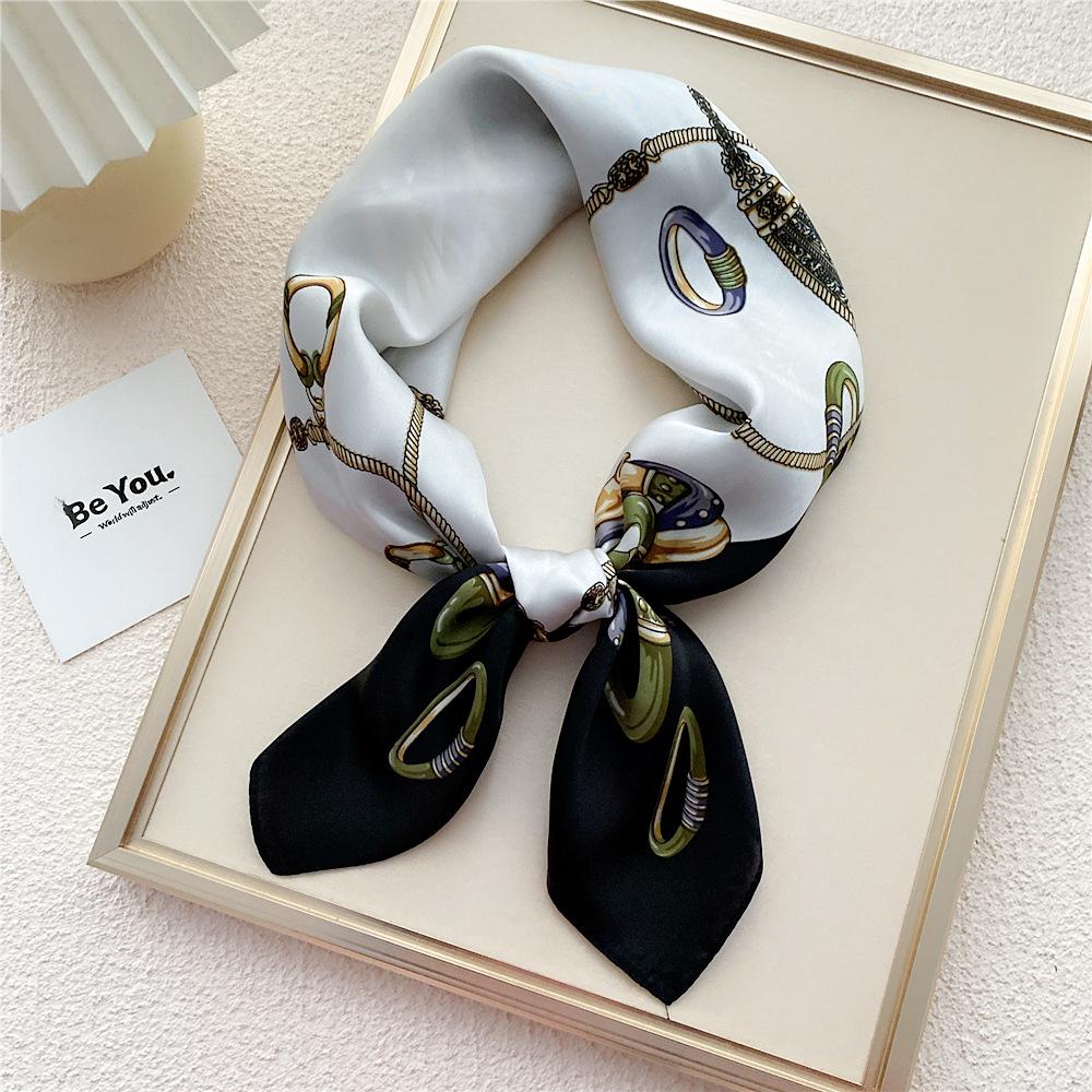 Modischer Dekorationsschal, Haarband, Krawatte, 70 cm, kleiner quadratischer Schal, Seidenschal, Damen, Frühling und Herbst, vielseitiger kleiner Schal, professioneller Schal