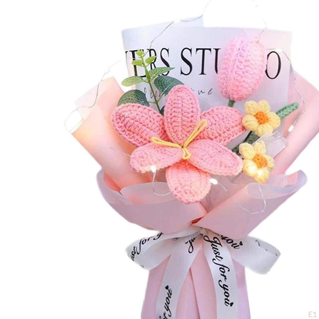 Crochet Flower Bouquet ,Artificial Flowers, Handmade, Knitted Tulips Mother's Day Decoration for