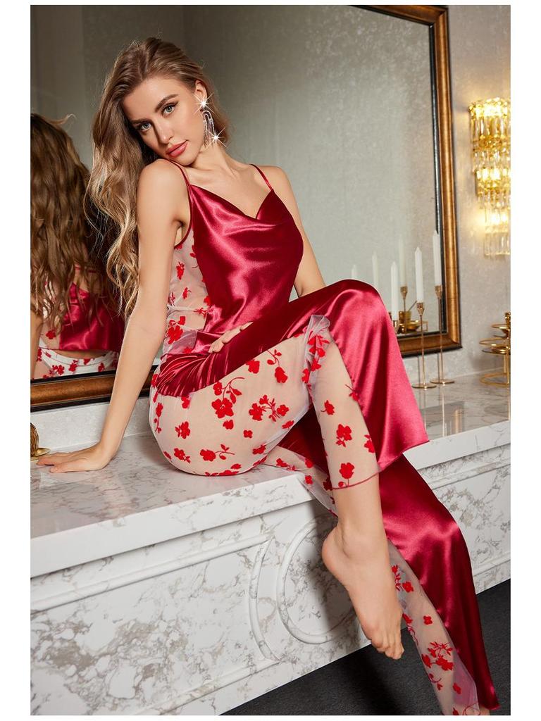 Set Camicia Lunga e Pantaloni Lunghi Yaoting Midnight Luxury con Inserti in Rete DT3541