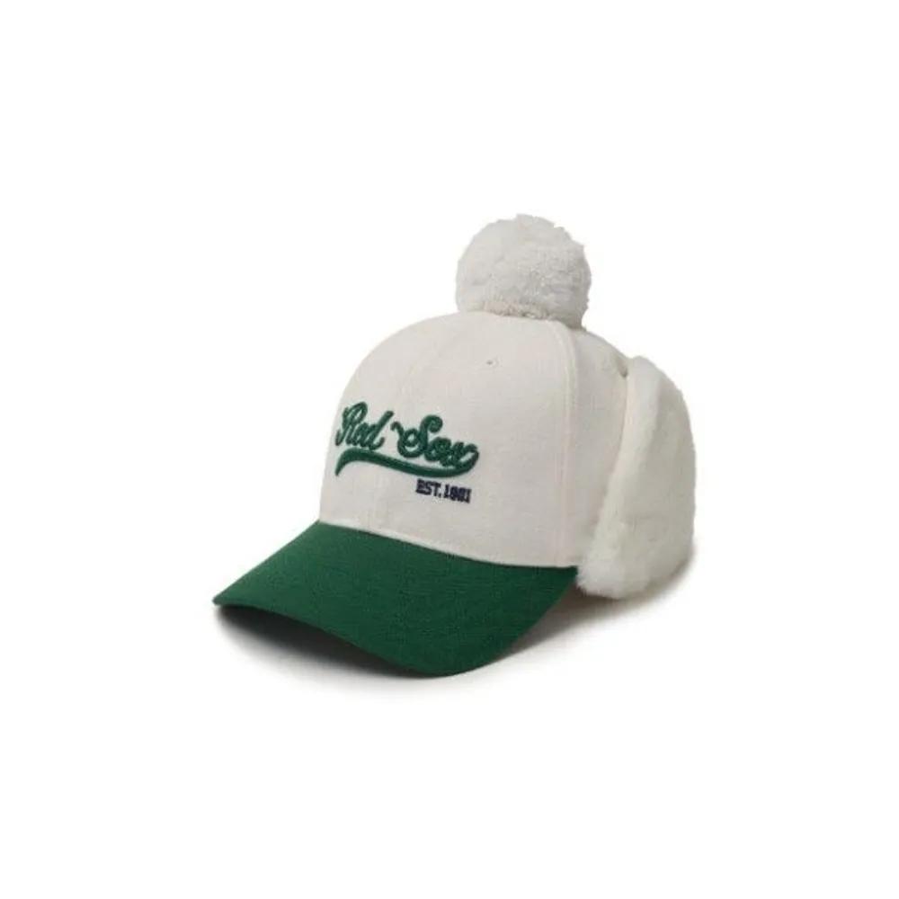 [MLB] Kids  Cap IQC 7AWMV0146-43CRS Varsity Color Block Melton Pom-Pom Earflap Cap Boston Red Sox F3