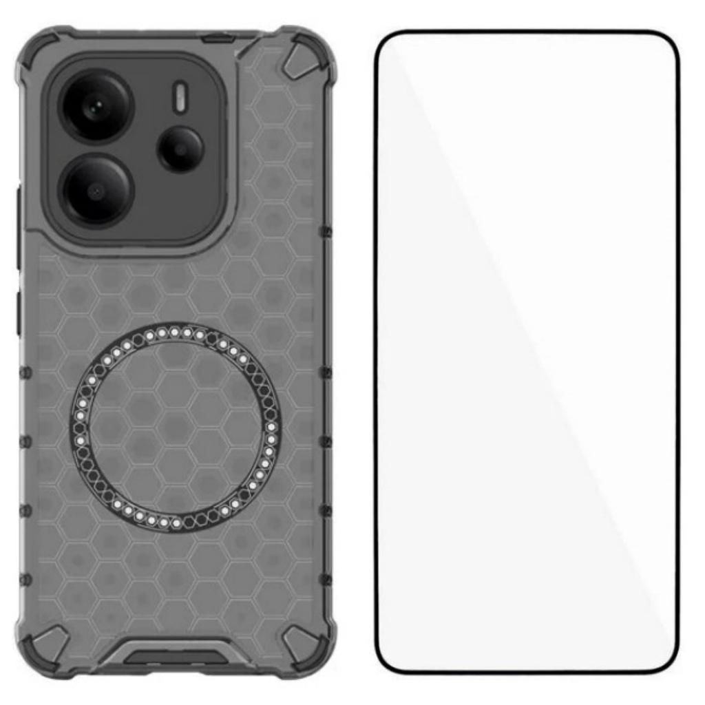 For Xiaomi Redmi Note 14 4G (163.25x76.55x8.16mm) Case Compatible with MagSafe WANLONFENG FC Series TPU+PC Phone Cover with Tempered Glass