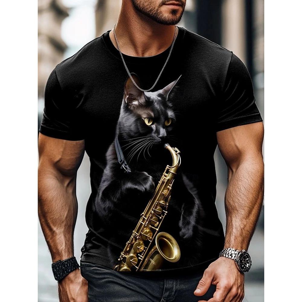 Summer Men's T-Shirt Funny Cartoon Cat Printed Breathable Outdoor Short Sleeve Graphic T-Shirts Casual Oversized Men Clothing