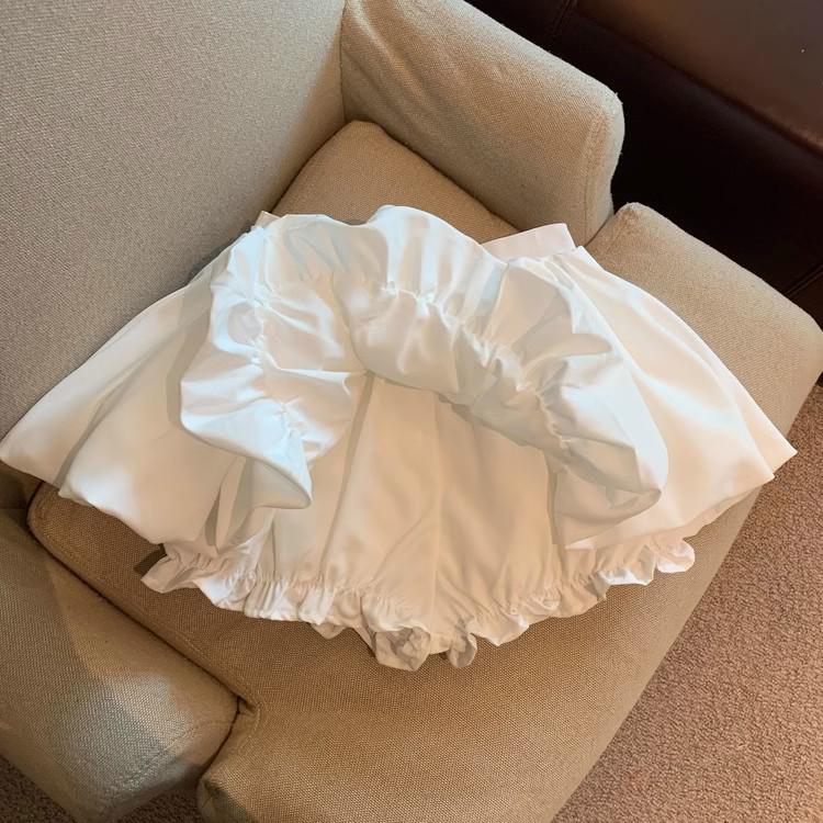 Petite A-line White Fluffy High Waist Mini Skirt Shorts for Women - Summer Anti-Exposure Design