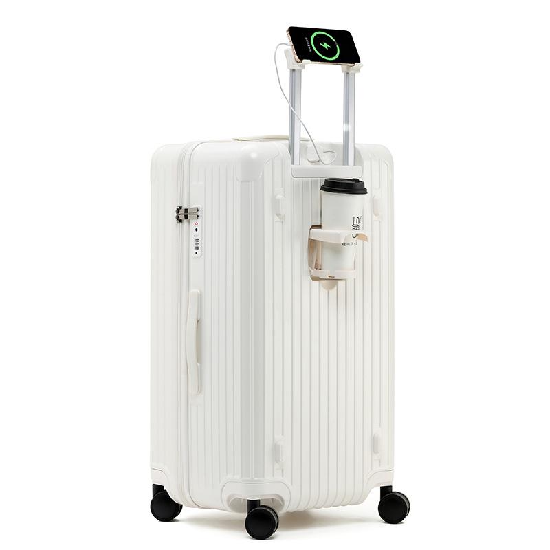 Thickened 24" PC Trolley Case: Drop-resistant, Large Capacity Suitcase with Combination Lock, Available In 26" & 30" Sizes, Leather Accent for Women.