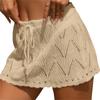 Women Crochet Cover Up Skirt Summer Drawstring High Waist Beach Coverups Knitted Mini Skirt