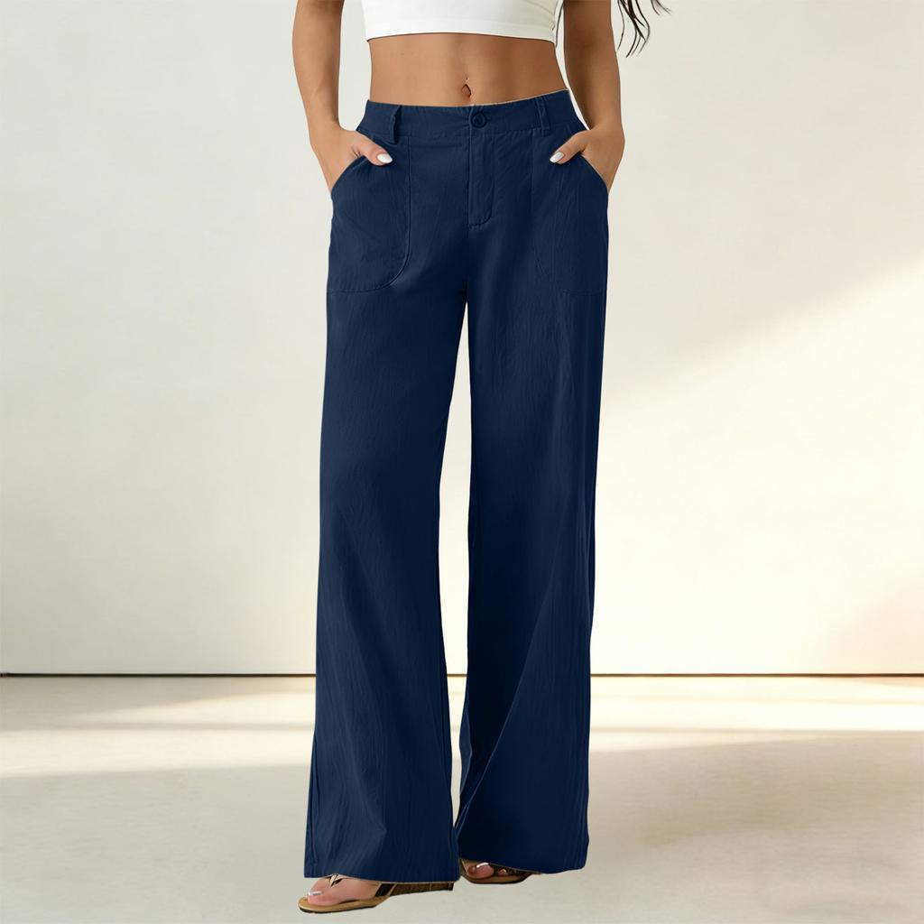 Damen Vintage High Waist Weite Hosen Lockerer Schnitt Lässige Gerade Hosen mit Taschen Geeignet für den Alltag