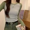 Round Neck Contrasting Color Raglan Long-sleeved T-shirt for Women's Outer Wear New Autumn Design Foreign Chic Short Bottoming Shirt Top