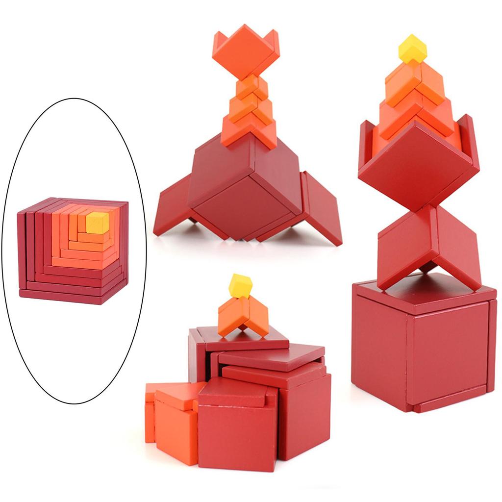 Wood Building Blocks Educational Bricks Montessori Developing Brain Teaser Toy