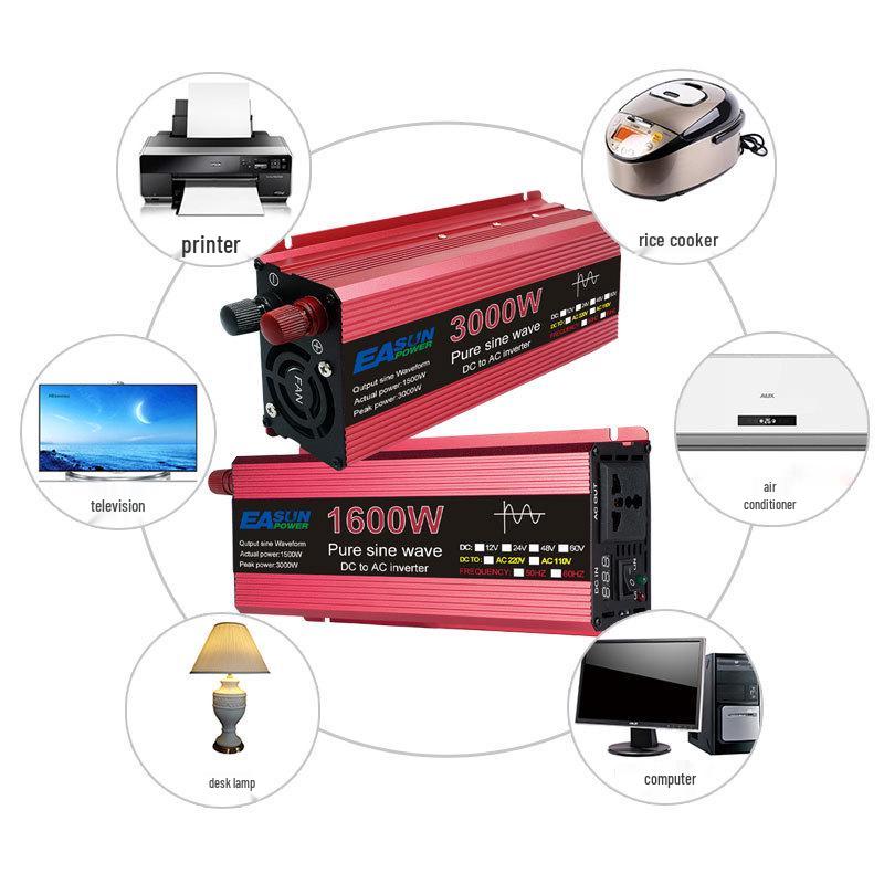 1000W-3000W Pure Sine Wave Inverter, 12V/24V to 110V/220V Home & Vehicle Power Converter