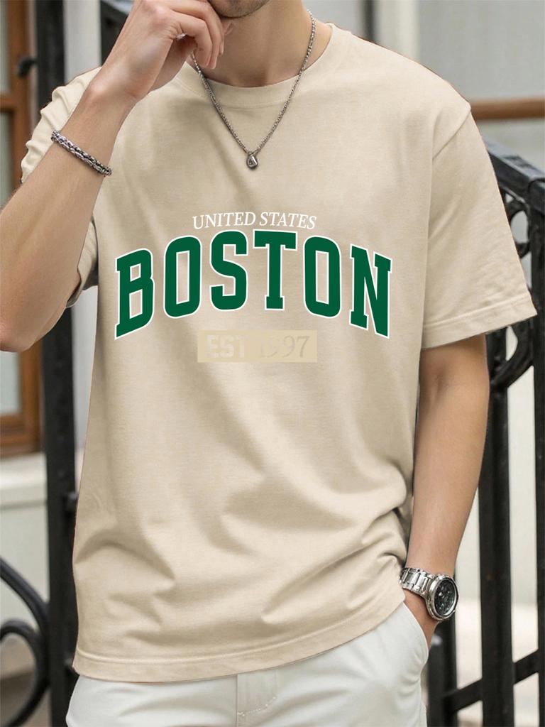 United States Boston Est 1997 Print T Shirt Men Summer AllMatch Streetwear Trendy ONeck Clothes Cotton Oversized Man TShirts