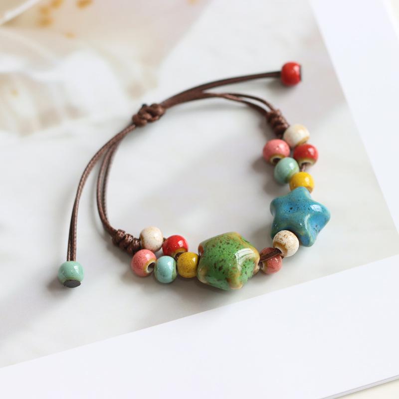 Ethnic Style Artistic Woven Jingdezhen Ceramic Hand Rope Student Children's Bracelet