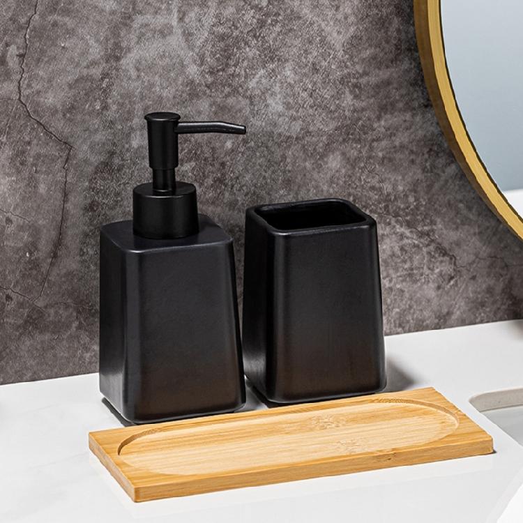Set of 3 Ceramic Liquid Soap Dispenser with Storage Tray Toothbrush Holder for Household Bathroom Organizing Essential