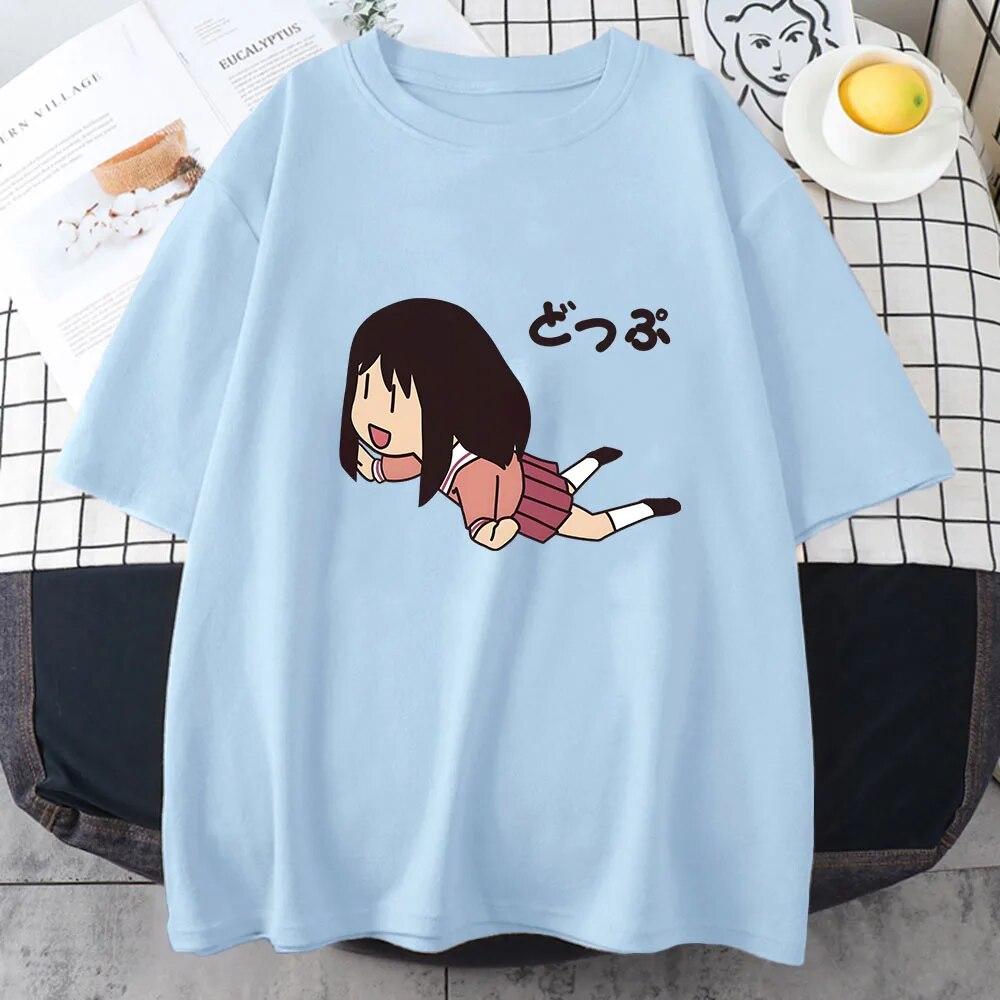 Azumanga Daioh Ayumu Kasuga Tshirts Women Fly Enjoy Happy Time T-shirts 100% Cotton Cartoon T Shirts Summer Originality Harajuku Unisex T-shirt