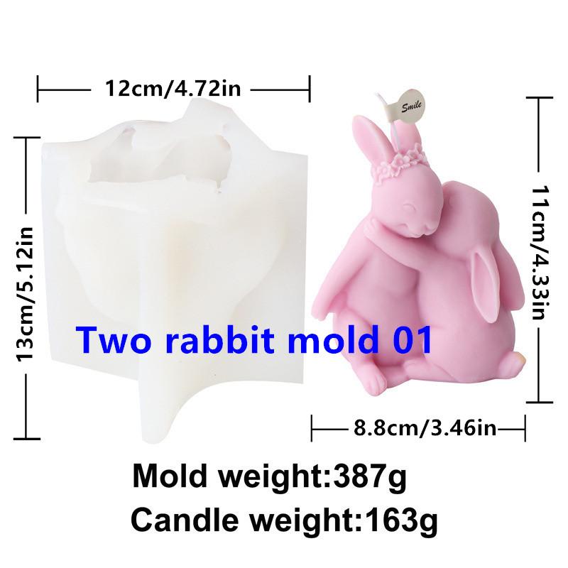3D Easter Flower Rabbit Candle Silicone Mold DIY Lovely Bunnies Shape Fondant Cake Decorating Mould Flower Rabbit Plaster Mold