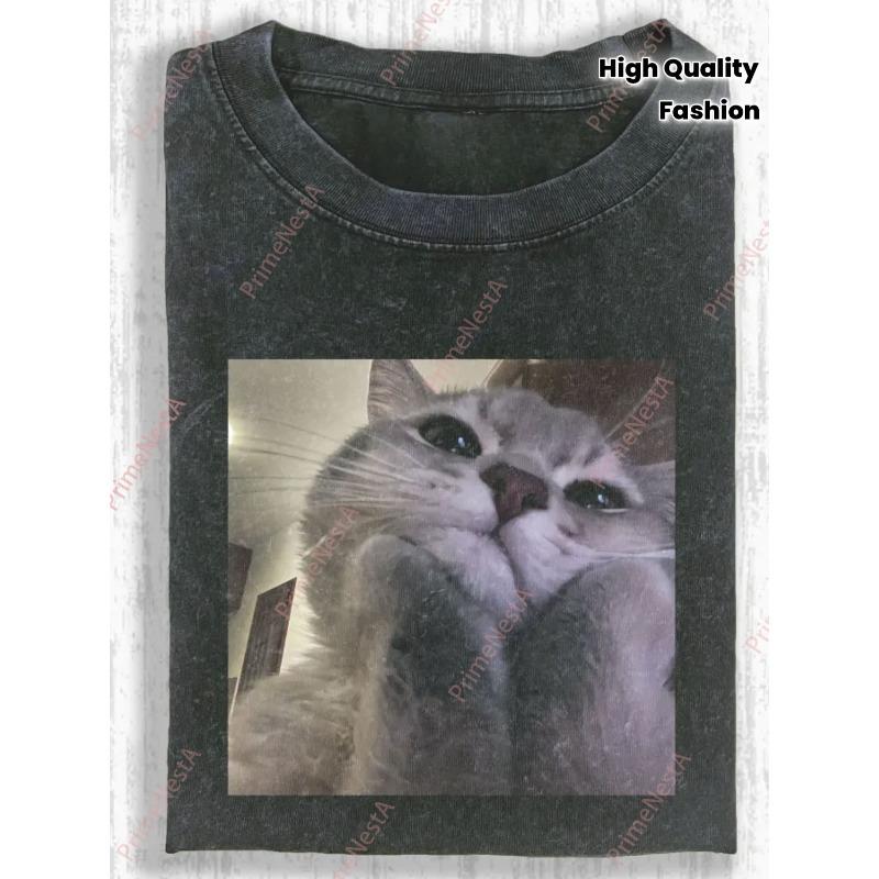 

European sizes Washed, Thoughtful Cat Print, High-Quality Batik Retro Fashion Brand, Daily Wear Hot Item, Holiday Gift, Perfect Present 5XL чорний