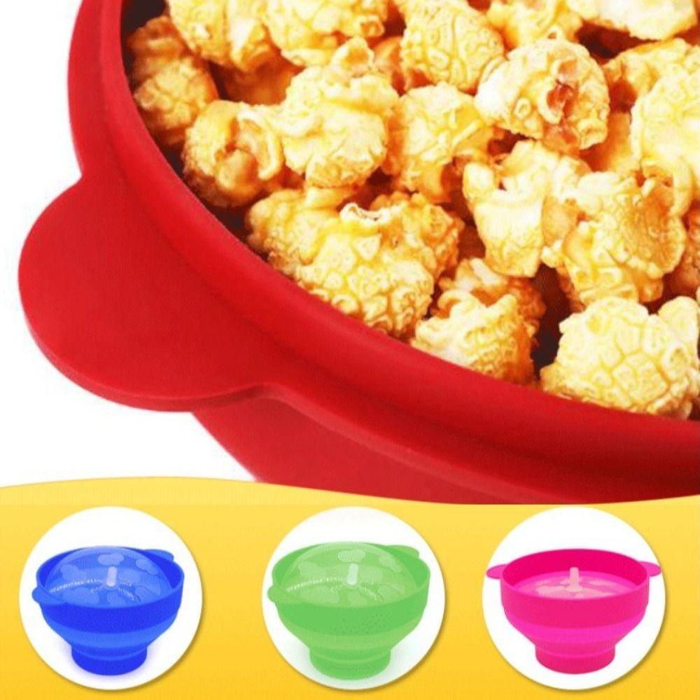 Silicone Popcorn Maker with Lid Chips DIY Fruit Dish Microwave Popcorn Bowl Bucket Family