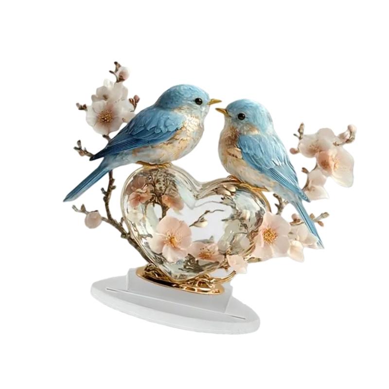 Acrylic Flower Branch Bird Statue Figurines Table Centerpieces Animal Figurines Sculptures Table Ornament Home Decors