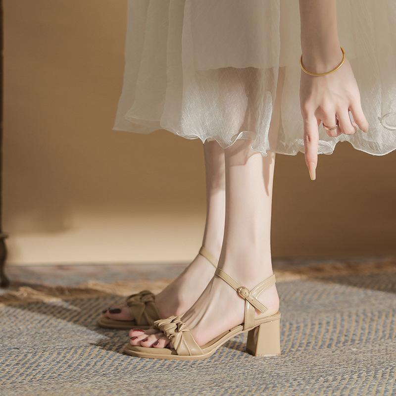 Fashion Soft Leather Pleated High Heels Sandals Women Solid Color Sandalias De Mujer Verano 2025 Ladies Elegant Summer Pumps Sandales