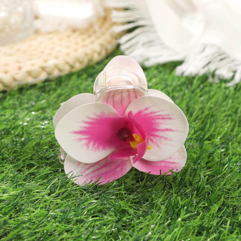 Elegant 7cm Simulated Flowers Hair Claw Durable Orchid Floral Hairpin for Weddings and Special Days