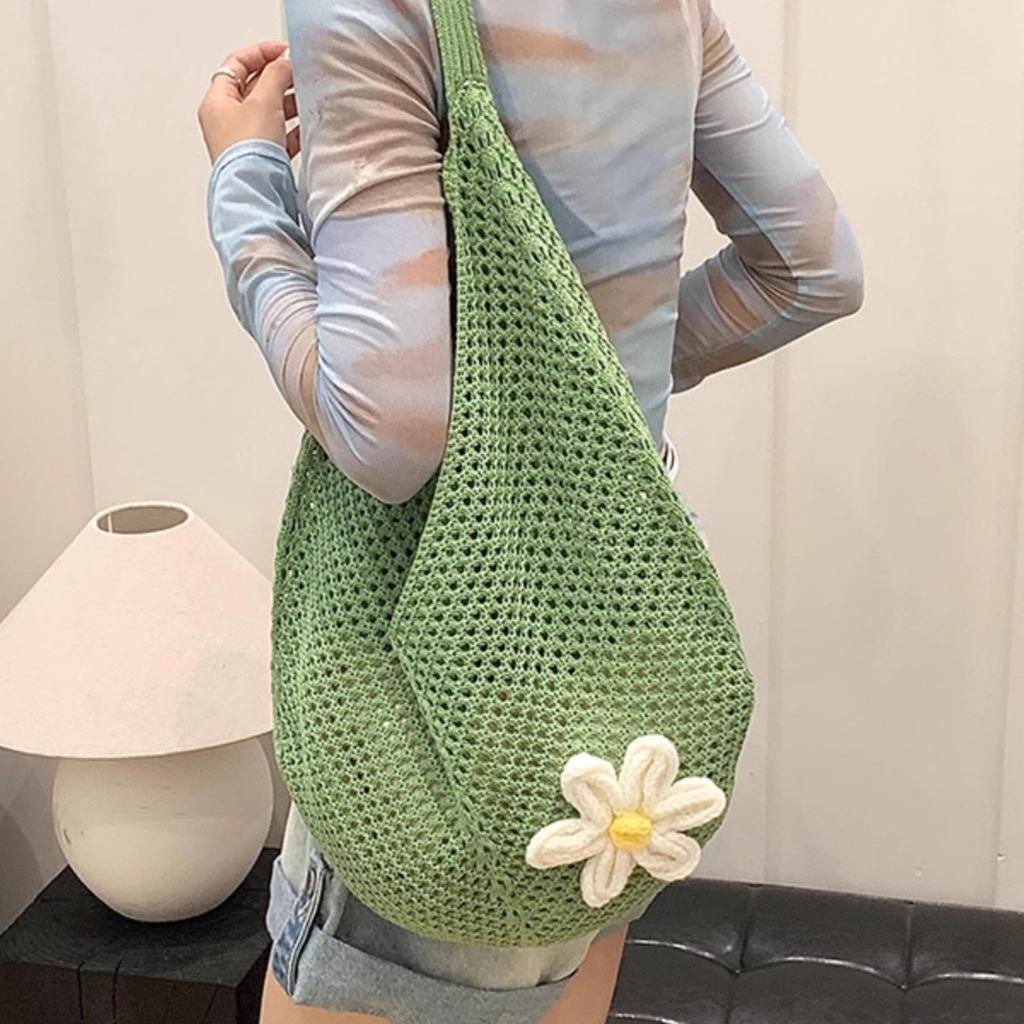 2026 Fashi Women Weave Flower Shoulder Bag Portable Women's Bag For Shopping Korean Persality Female Tote Bag