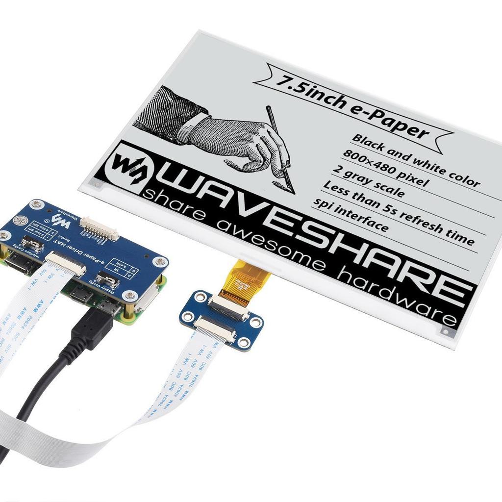 Ecran e-Paper 7,5" Raspberry Pi, Rezoluție 800×480, Alb-Negru