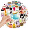 50 PCS Cartoon Hand-painted Cat Coffee Stickers Decals Laptop Mobile Phone Luggage Skateboard iPad Children's Toys Waterproof St