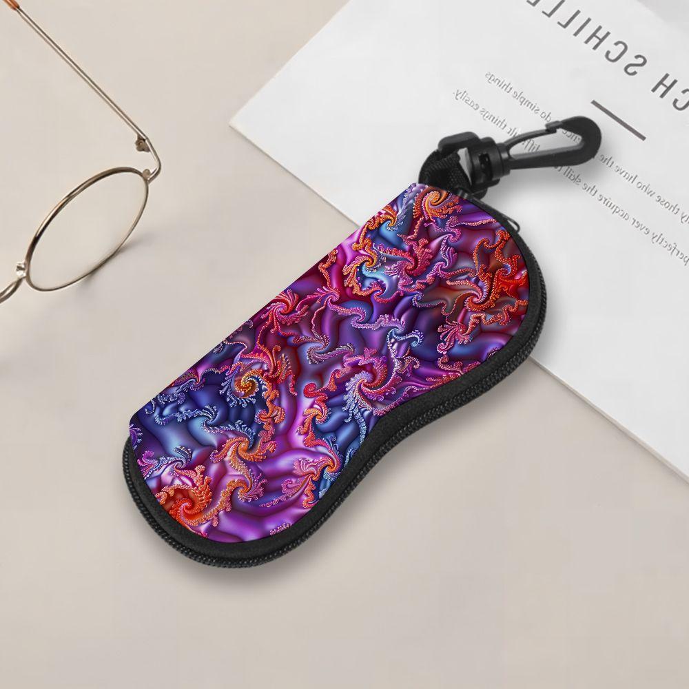 2D-Abstract Colorful Fractal Swirl Pattern Sunglasses Case, Protective Zipper Eyeglasses Holder, Portable Travel Eyewear Pouch for Women Men Gift