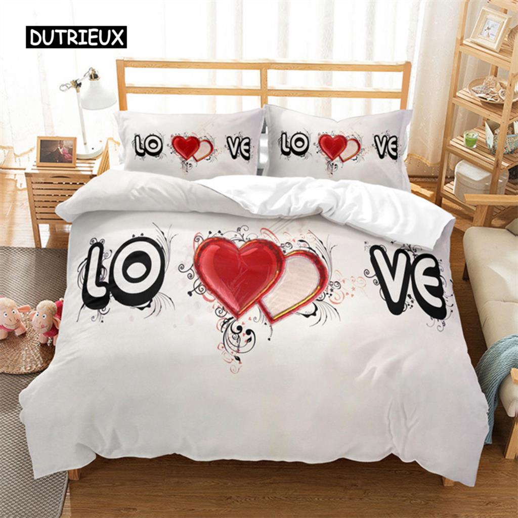3D Love Heart Duvet Cover Microfiber Luxury Romantic Theme Bedding Set King Queen For Couple Valentine's Day Gifts Bedroom Decor