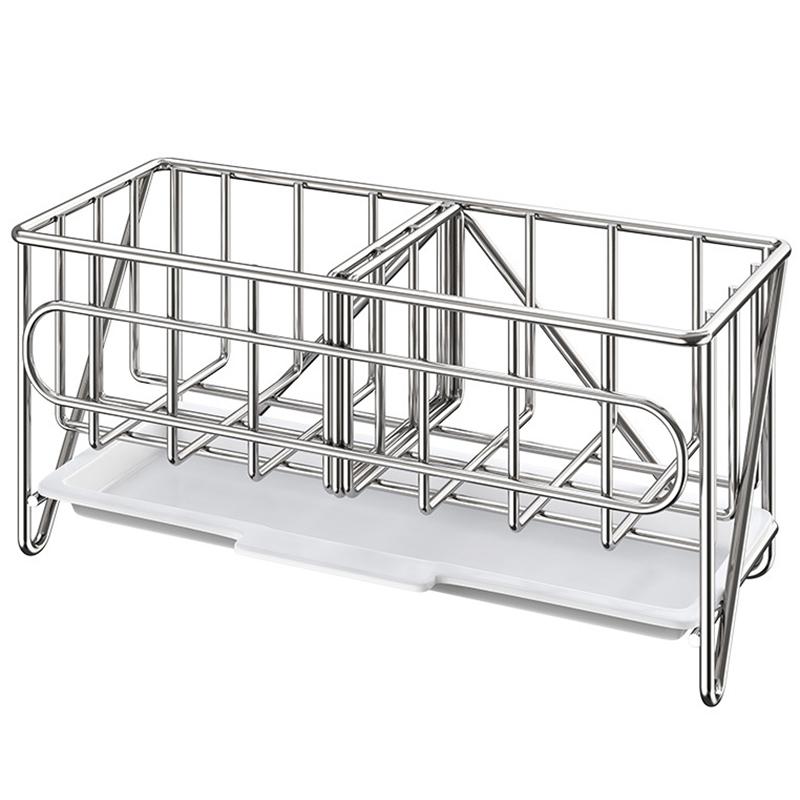 Organizzatore Caddy per Lavello da Appoggio Porta Spugna Spazzola Sapone con Vaschetta di Drenaggio Acciaio Inossidabile per Cucina