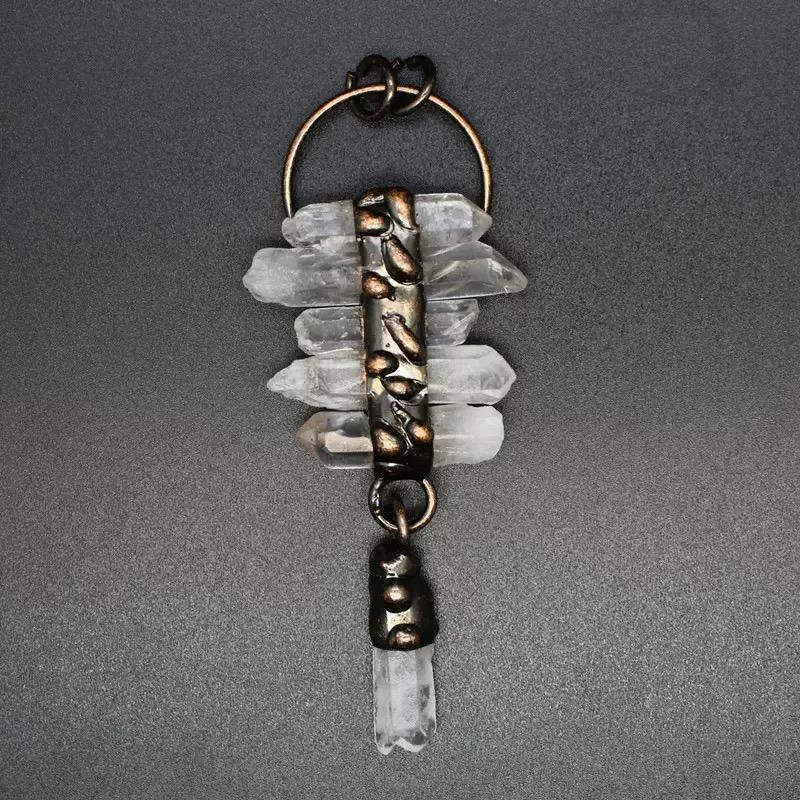 Vintage Natural Stone Pendant Labradorite Star and Moon With Clear Quartz Raw Quartz Tassel Pendant Amethyst Crystal Jewelry