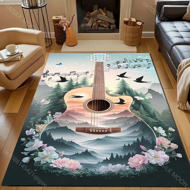 Forest Guitar Sheet Music Prints Creative Print Carpet for Bedroom Living Room Bedside Sofa Floor Mat Modern Home Decor Area Rug