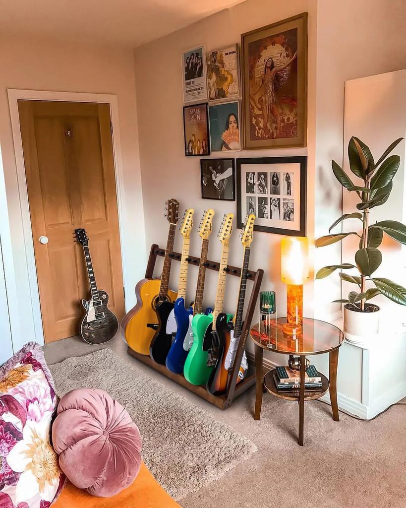 STRICH Wooden Guitar 85cm Holds 8 Electric Guitars or 5 Acoustic with Padded for Home or Studio Use SMT-10 Stand, Wide, Guitars, Protection,